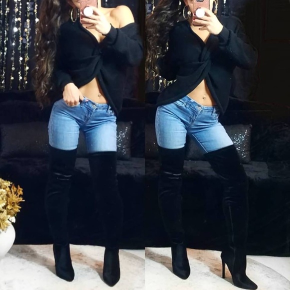 Black Twist Front Knotted Sweater - Picture 2 of 4